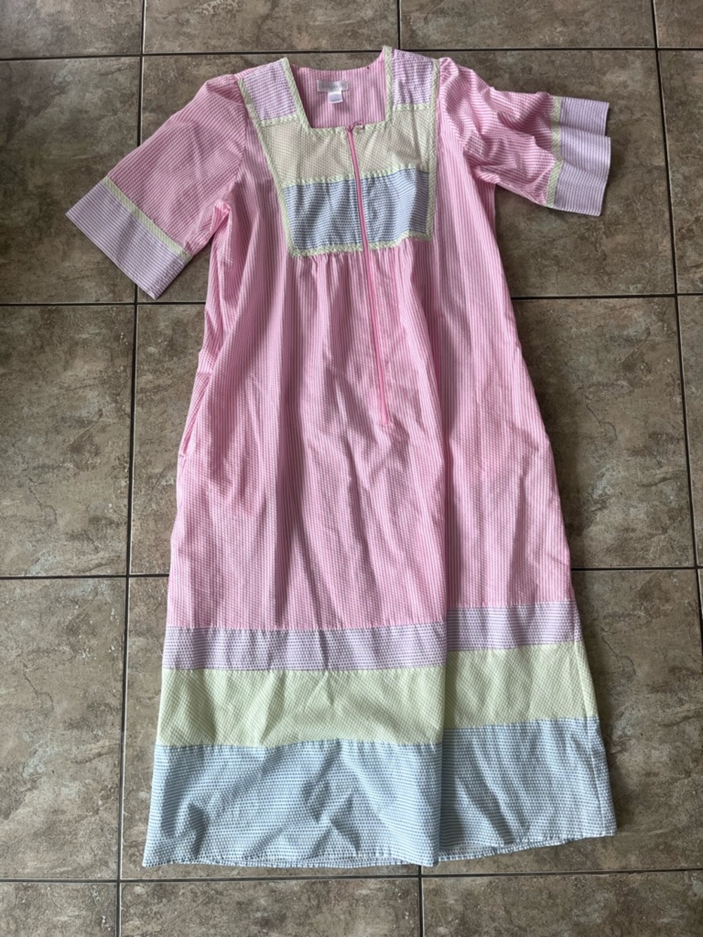 Full length dress (or house coat) - size L - multi-color gingham print